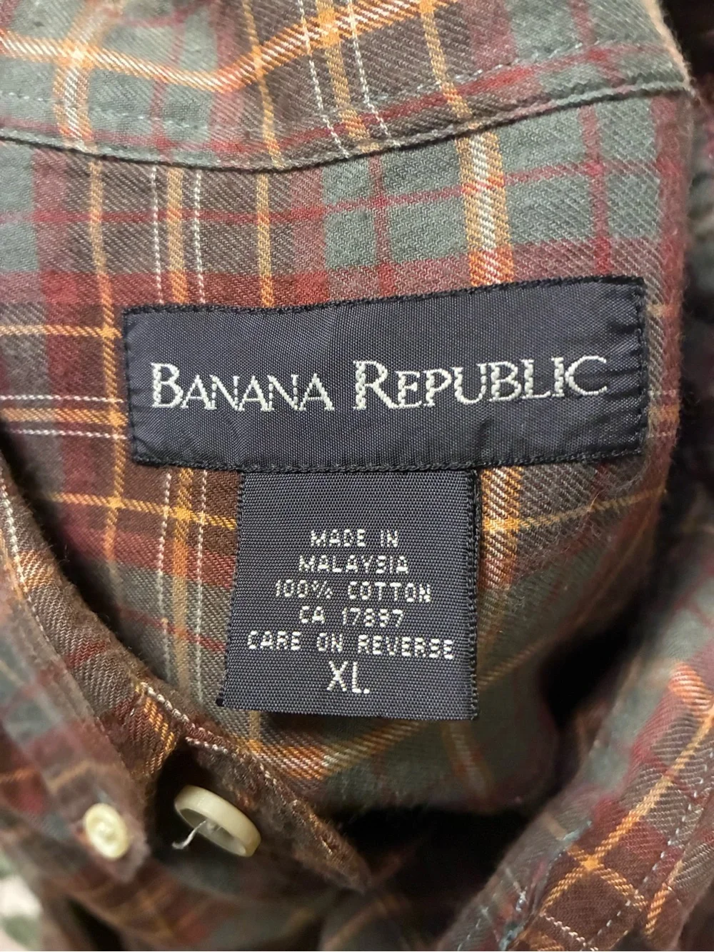 🍁Banana Republic Plaid Button-Up in Olive, Brown & Rust | XL